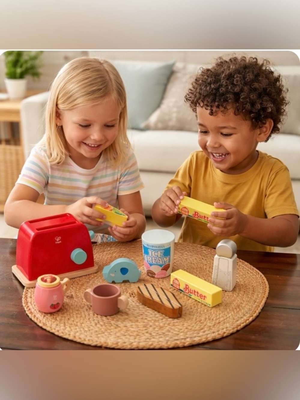 Bundle of wooden play kitchen items (top of toaster Is plastic)